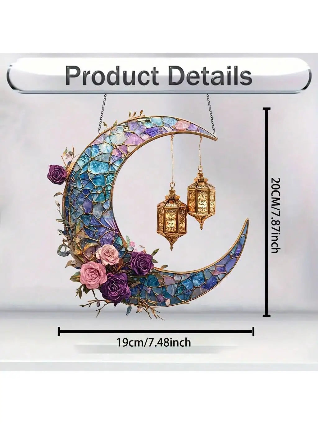 Colorful moon lamp sun catcher, suitable for window hanging decoration, gifts for religious women, Ramadan decoration,
