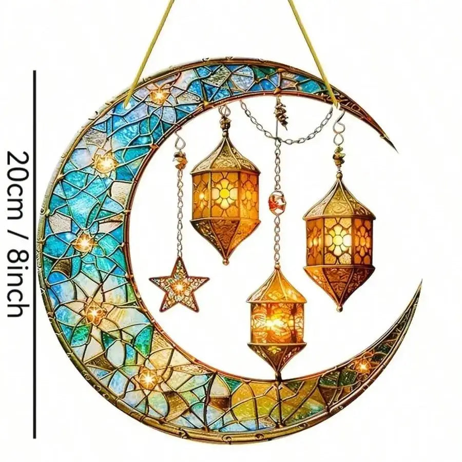 Colorful moon lamp sun catcher, suitable for window hanging decoration, gifts for religious women, Ramadan decoration,