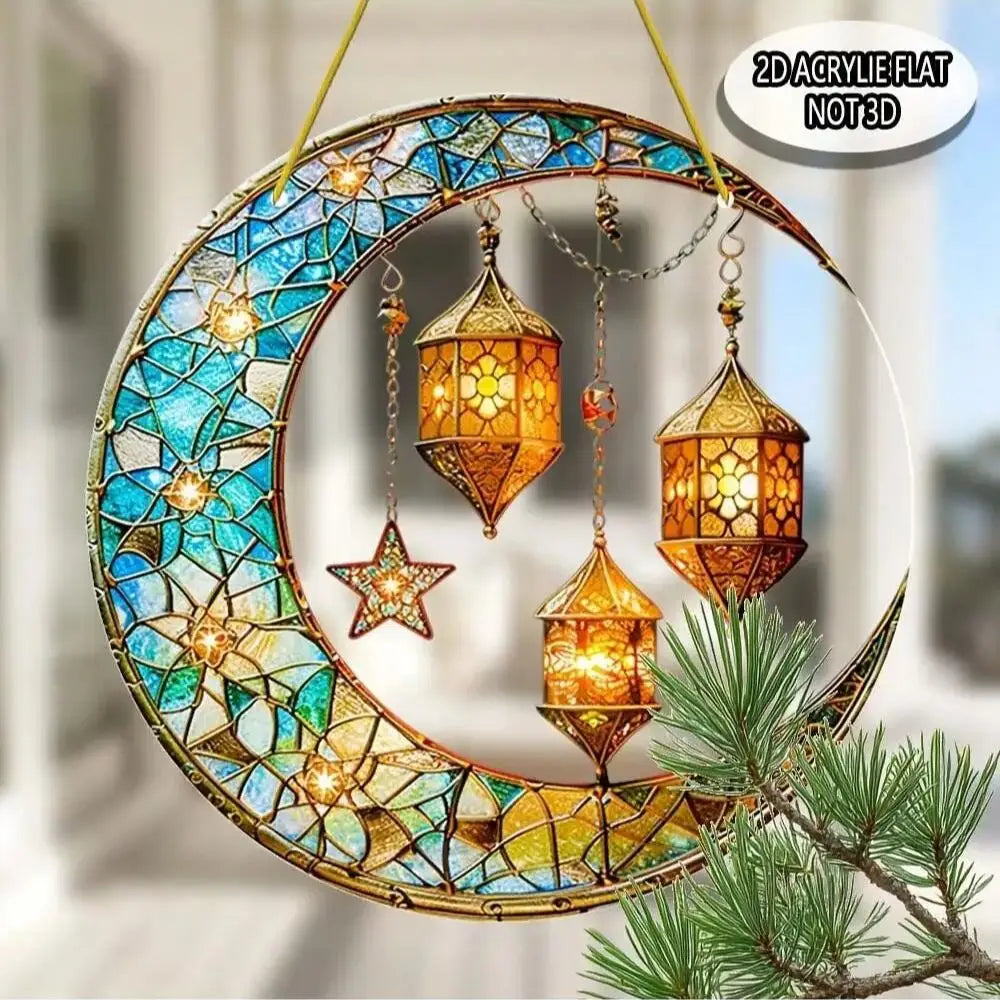 Colorful moon lamp sun catcher, suitable for window hanging decoration, gifts for religious women, Ramadan decoration,