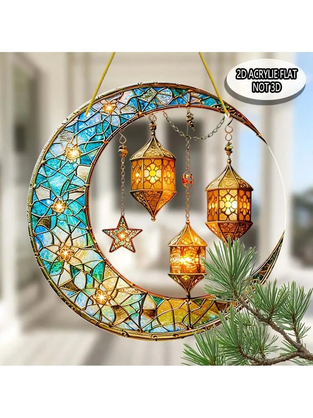 Colorful moon lamp sun catcher, suitable for window hanging decoration, gifts for religious women, Ramadan decoration,