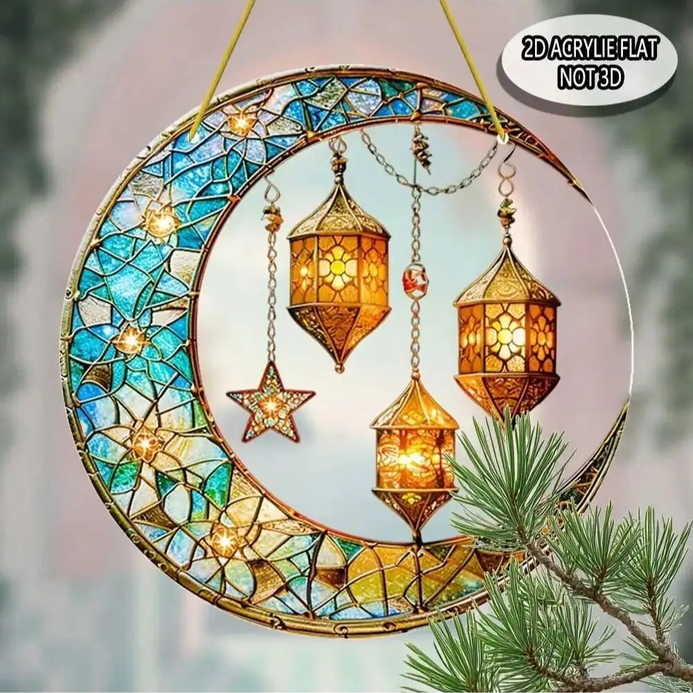 Colorful moon lamp sun catcher, suitable for window hanging decoration, gifts for religious women, Ramadan decoration,
