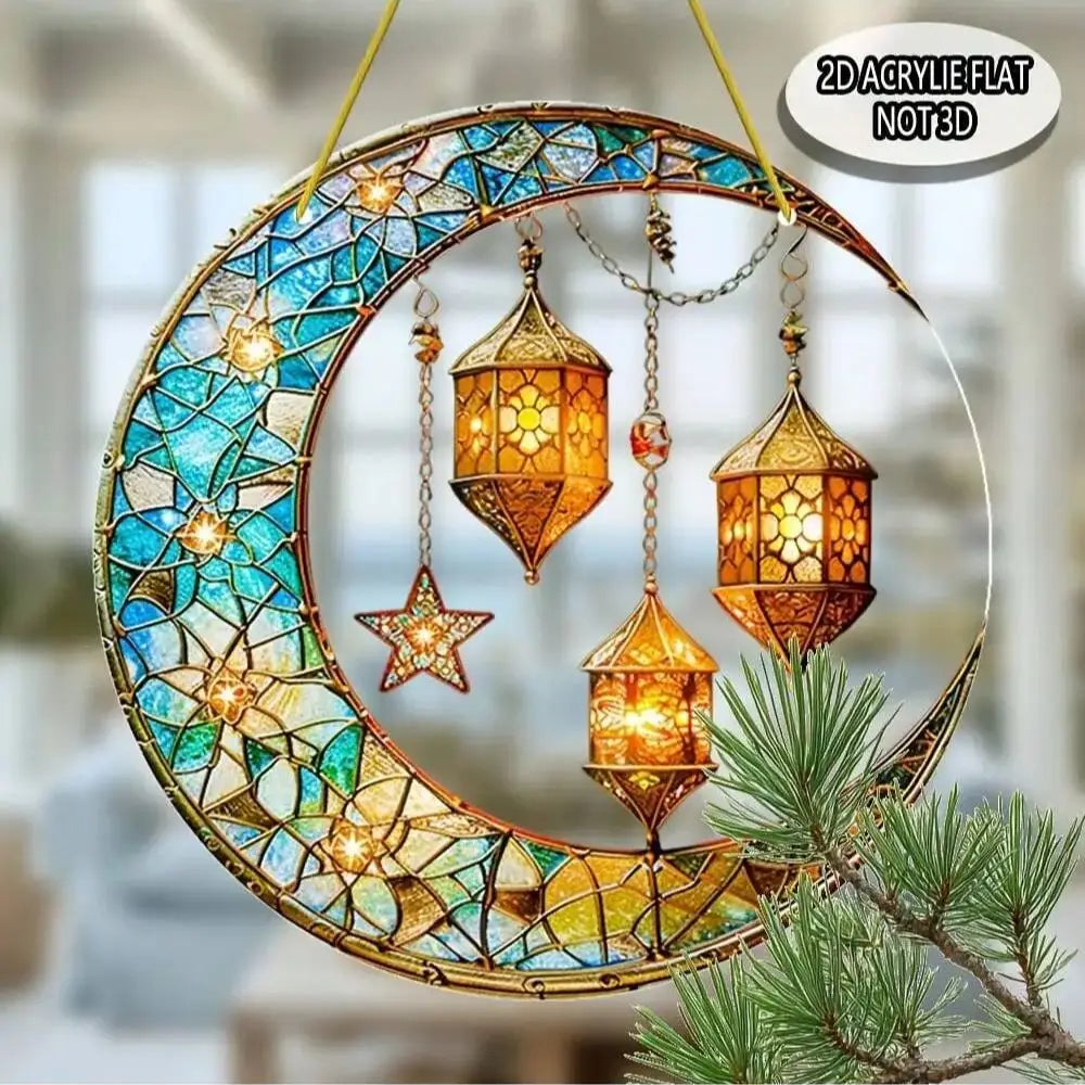 Colorful moon lamp sun catcher, suitable for window hanging decoration, gifts for religious women, Ramadan decoration,